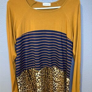 Stylish Women's Mustard and Navy Striped Blouse